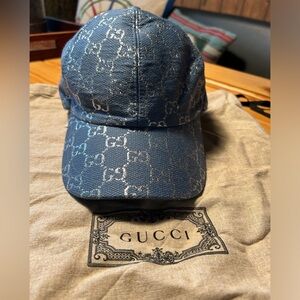 Gucci Canvas GG Monogram Rush Baseball Hat M Blue Silver worn 2x. Excellent